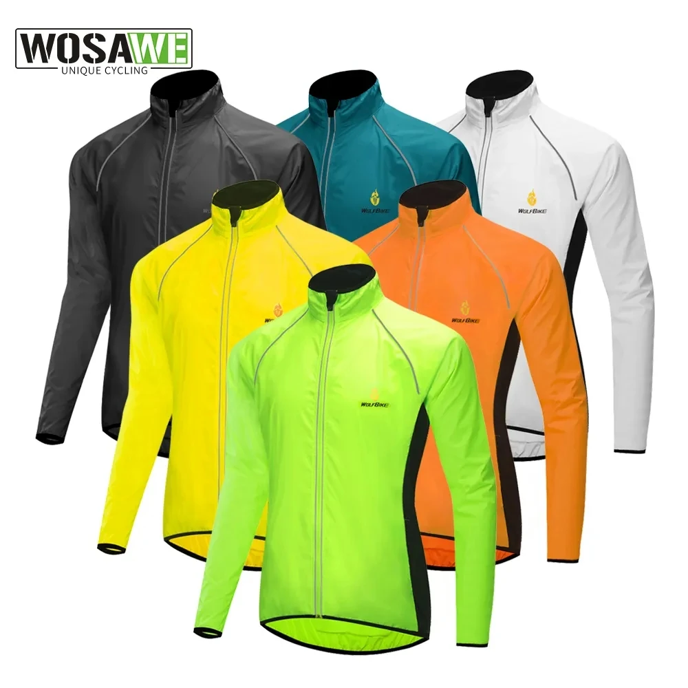 WOSAWE Men MTB Road Bike Bicycle Jackets Breathable Reflective Cycling Jackets Long Sleeve Windproof Outdoor Sports Raincoat