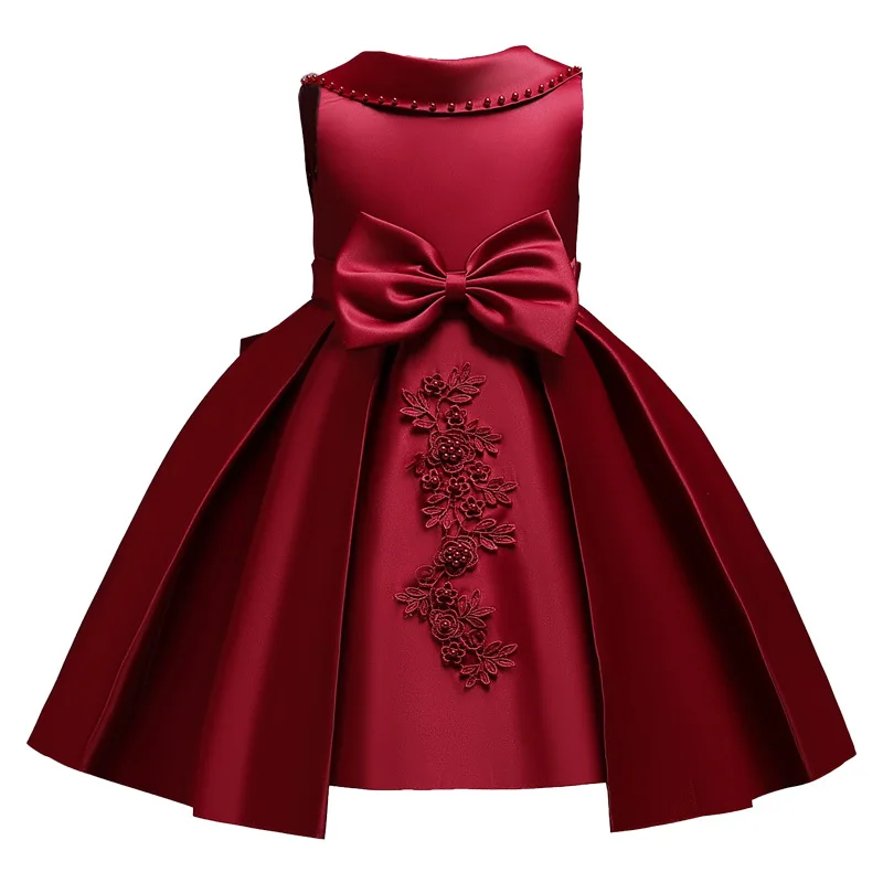 Flower Girl Beading Embroidery Big Bow Dress For Children Performance Christmas Wedding Birthday Party First Communion Prom Gown