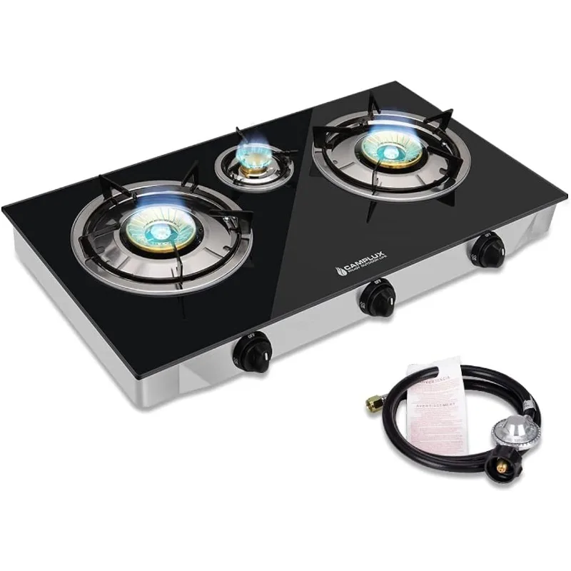 Camplux Propane Gas Stove with 21,600BTU, 3 Burners Propane Stove, Tempered Glass Camping Cooking Stove