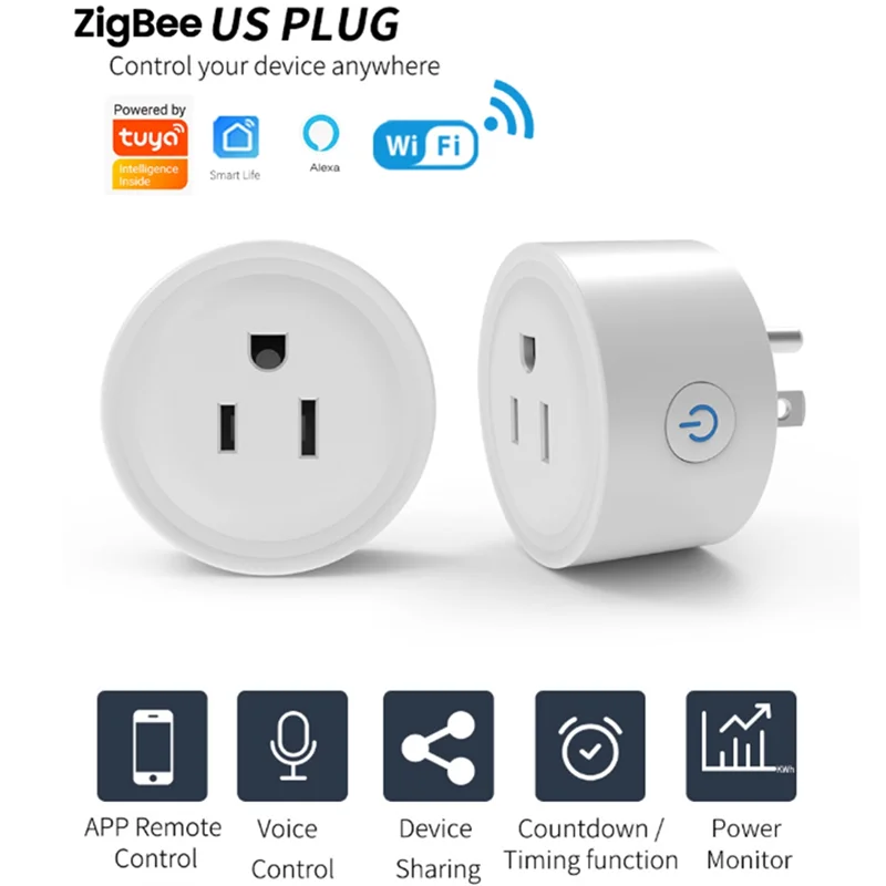 B23B TUYA 20A Plugue inteligente Zigbee Soquete com monitor de energia Função de temporização Controle de voz Funciona plugue dos EUA