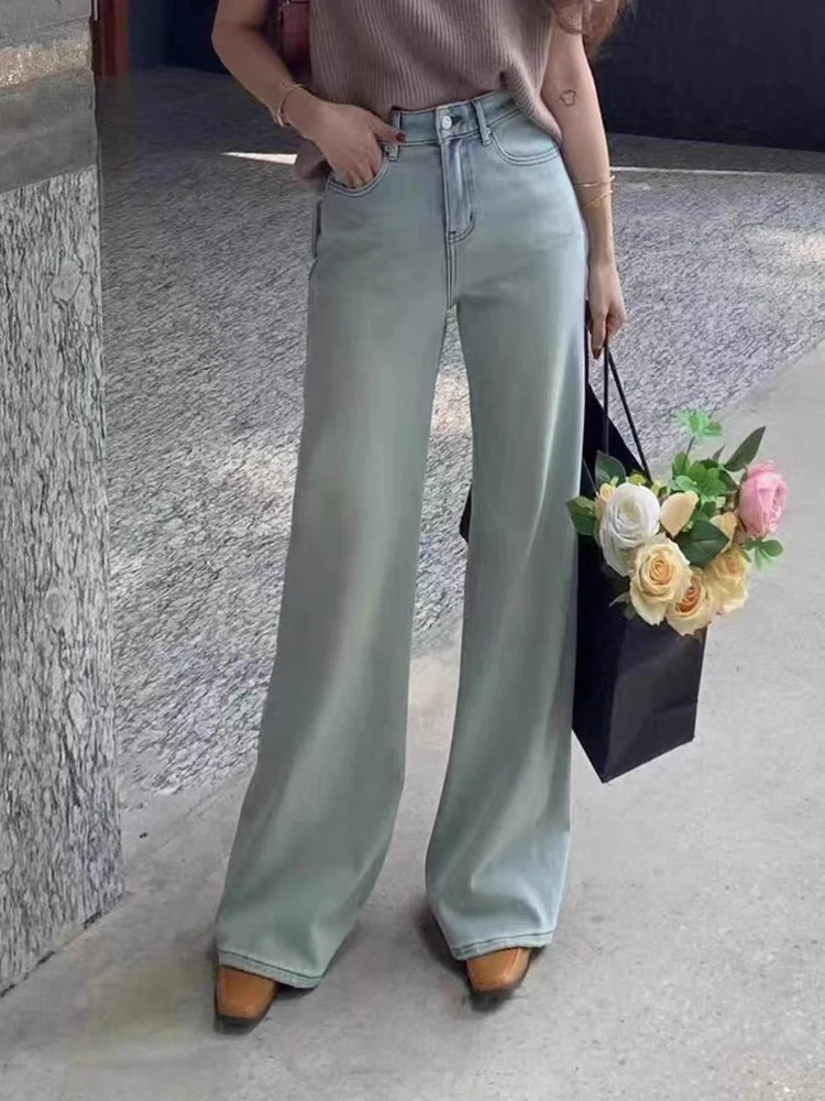 Vintage Flare Jeans Light Blue High Waist Denim Pants Female Black Trousers Wide Leg Loose Casual Pants Elegant Office Ladies