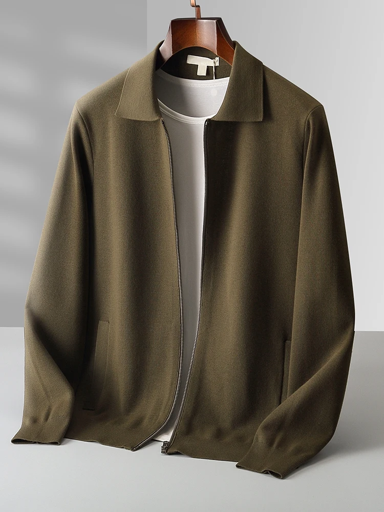 TLOML-cárdigan de lana con cremallera para hombre, Polo grueso, informal, inteligente, Otoño Invierno, suéter de Cachemira suave y cálido, abrigo, 100% de punto de lana merina