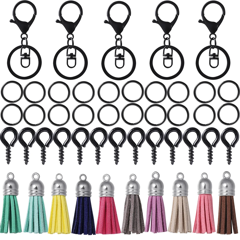 Llavero con borlas de cuero para fabricación de joyas, kit de accesorios para llavero, colgantes de resina epoxi, 65 unids/set