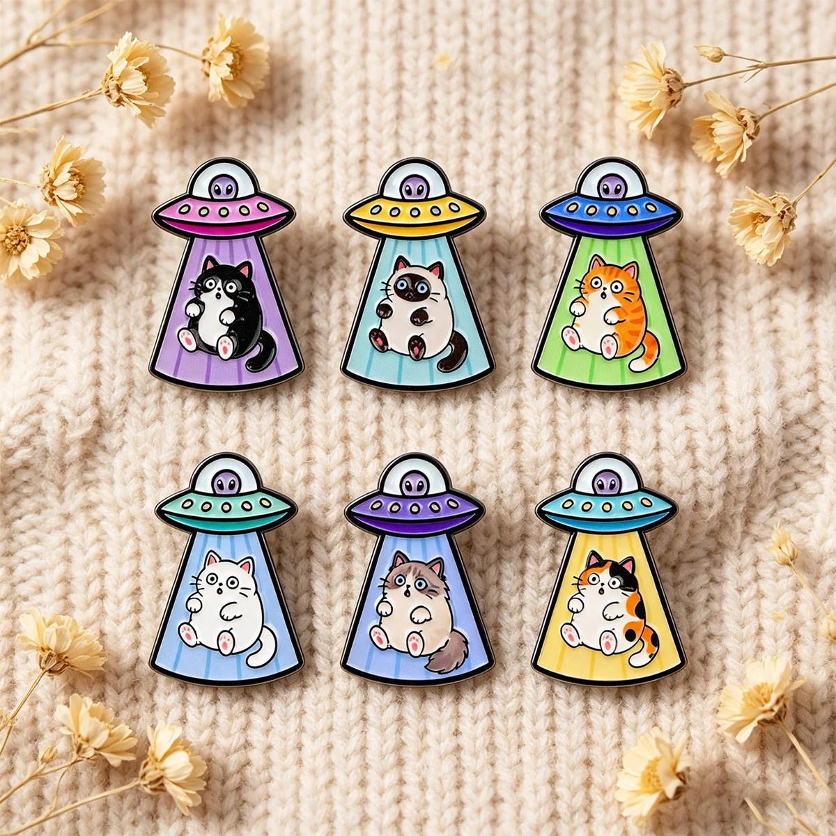 6pcs/set Cartoon Alien Cats Soft Enamel Pin Men Women's Brooches Badges Jewelry Pins Accessories Lapel Pins for Backpack