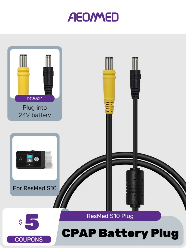 

ResMed S10 CPAP Machine CPAP Power Cord DC5521 To DC7406 Plug Cable Supplies For Travelling Bussiness on Train Airplane Camping