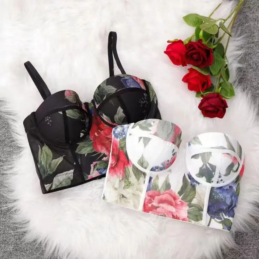 Women Sexy Floral Corset Tank Top Nightclub Party Short Chest Binder Camisole Girl Push Up Tube Top Camisole Lady Bra Lingerie