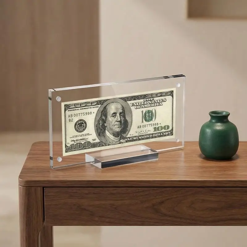 Acrylic Magnetic Dollar Bill Commemoratives Coins Picture Frame Holder With Base
