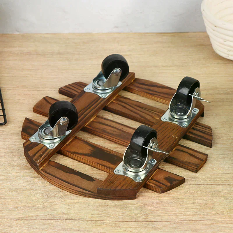 Wood Plant Caddy With 2 Lockable 360° Wheels Circular Rolling Plant Stand For Indoor/Outdoor Use Patio Flower Pot