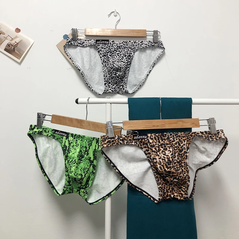 Tanga esportiva suave para homens, roupa íntima masculina atrevida, calcinha T com estampa de leopardo, micro biquíni da moda masculina, cuecas sexy