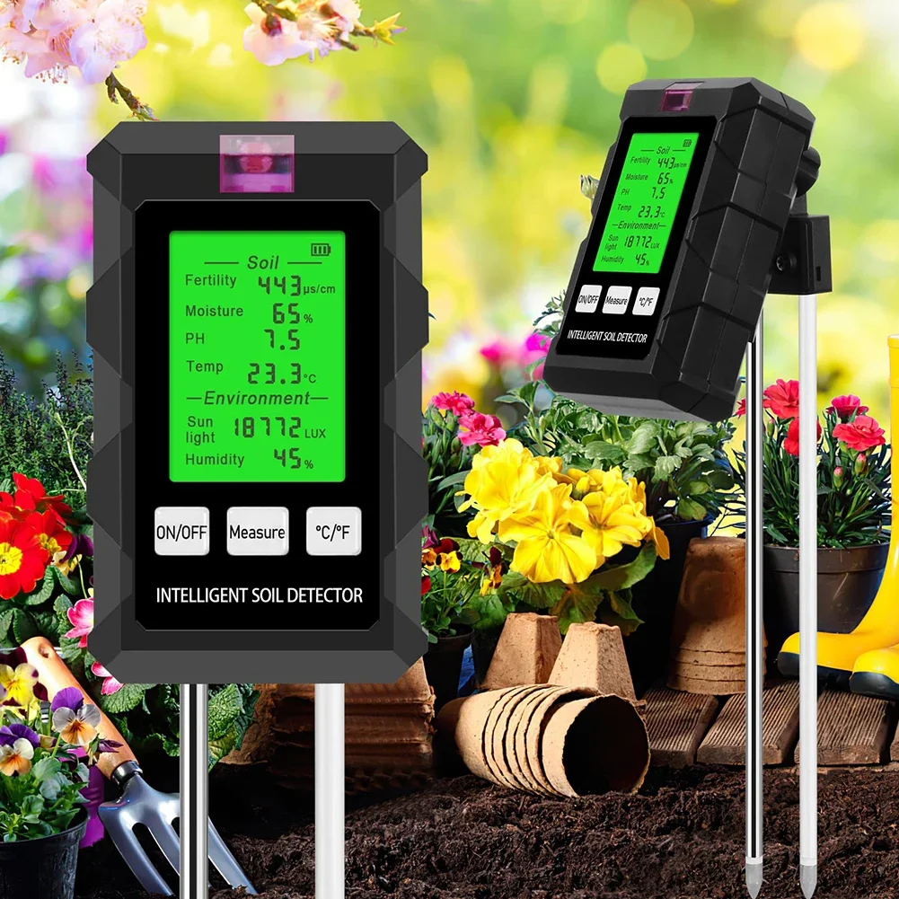 6 in 1 Soil Tester Digital PH Meter LCD Display Soil Thermometer Multi-Function Temperature Humidity Tester for Potted Plants