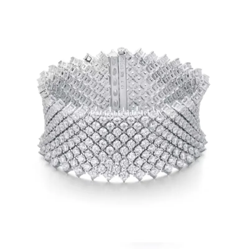 Bellux 925 Silver Gold Plated Synthetic Zircon Colored White Full Diamond Sparkling Luxury Wide Edition Bracelet