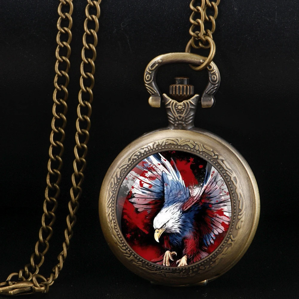 Bandiera americana aquila calva bronzo argento orologio da tasca al quarzo Vintage uomo donna collana con ciondolo orologio orologio gioielli per bambini regali