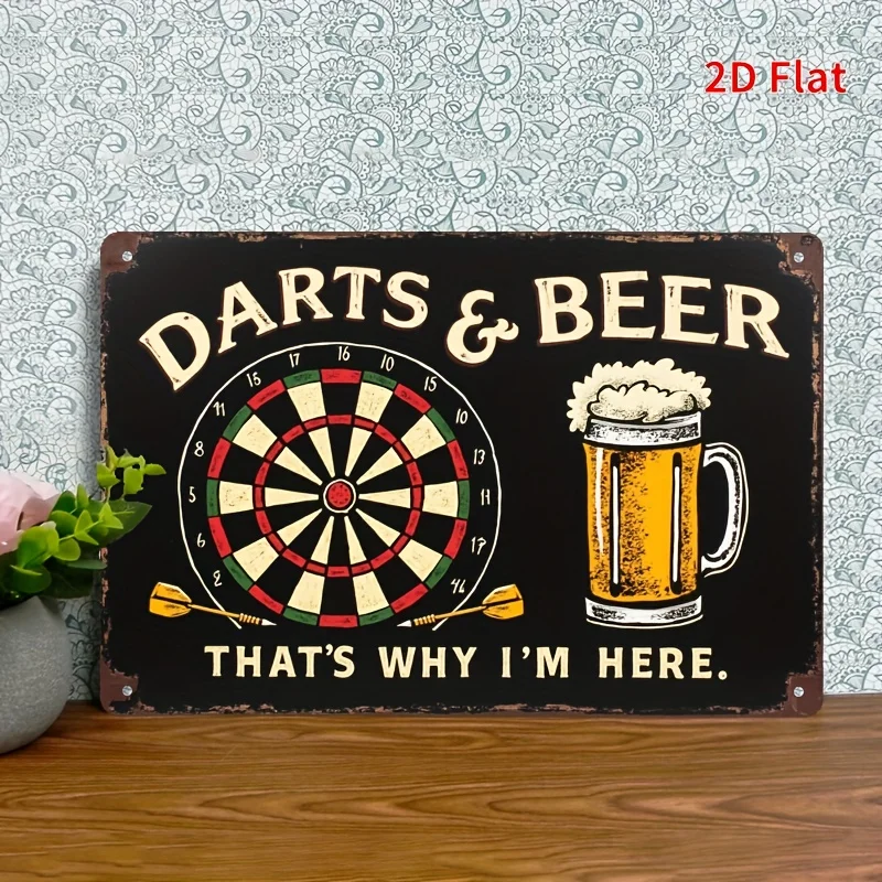 Darts and Beer Iron Metal Tin Sign 8x12inch Vintage Wall Decor Plaque for Bar Game Room Office
