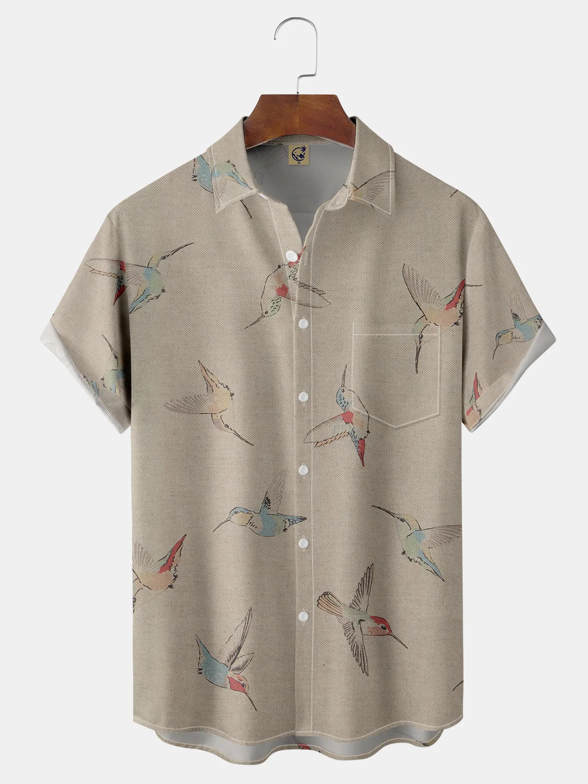 

Fashion Men's Summer Loose Pocket Shirt Bird Print Men's Hawaiian Beach Short Sleeve Top Casual Shirt