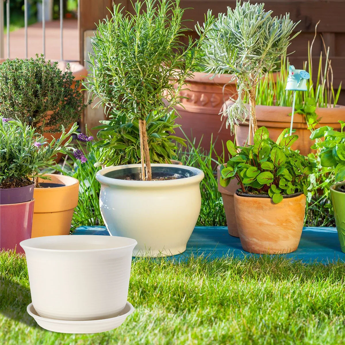 

Пластиковые цветочные горшки, материал из смолы с дренажными отверстиями, гладкая отделка для суккулентов, трав, комнатных растений, детского горшка