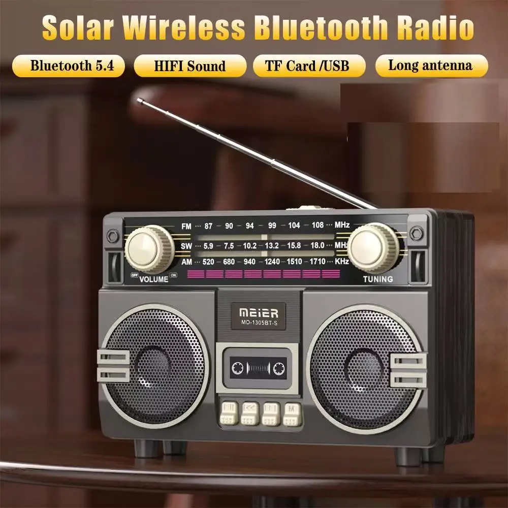 

Retro Emergency Solar Wireless Bluetooth Speaker FM AM SW Multi-band Radio USB TF Speaker Portable Broadcasting Receiver Radio
