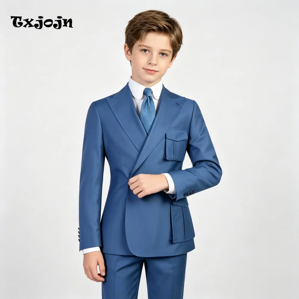 Homecoming Tailored Formal Boys Suit 2-piece Set Wedding Tuxedos Peak Collar Pockets Jacket Single Button Blazer Pants for Party