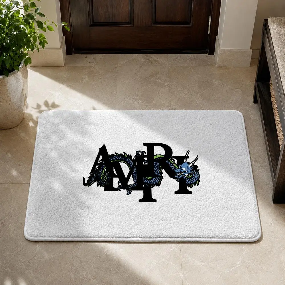 Alfombra de franela con logotipo de marca A-amiri, antideslizante, absorbente, suave, lavable, para entrada, pasillo, baño, decoración de cocina