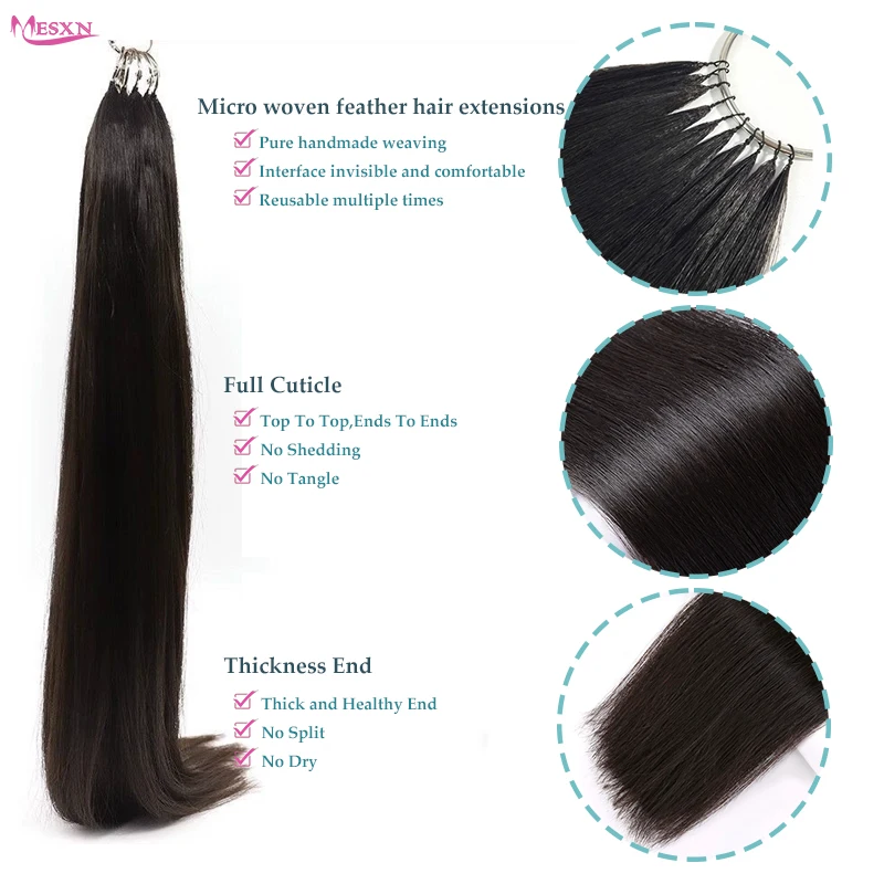 MESXN Feather  hair extensions Human Hair 100% Real Natural Hair Comfortable and Invisible  16\