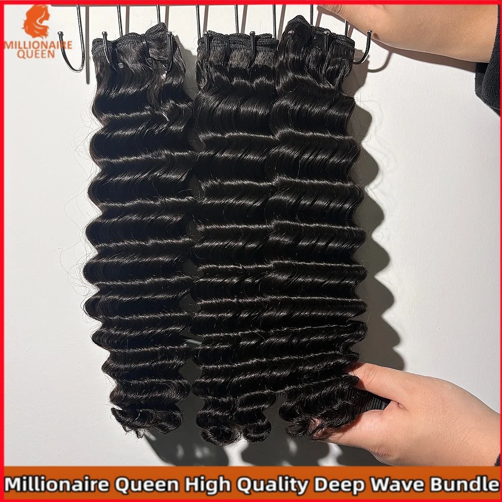 Deep Wave Double Weft Bundles 100% Human Hair Curly Extensions Unprocessed Brazilian Hair On Clearance Sale Millionaire Queen