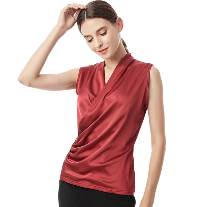 New smooth satin vest female sleeveless blouse V-neck top Slim fit outside wearing a small shirt women blouses