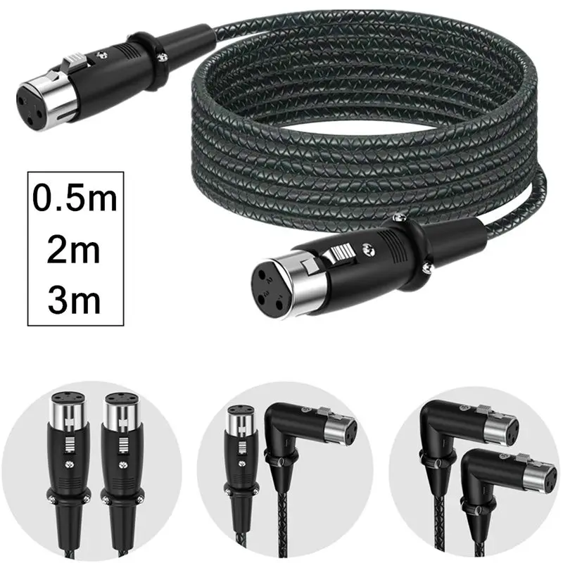 90 ° Bend Metal Shell XLR 3-Pin Female to Female Audio Microphone Mixer Amplifier Mixing Console Pure Copper Connection Cable