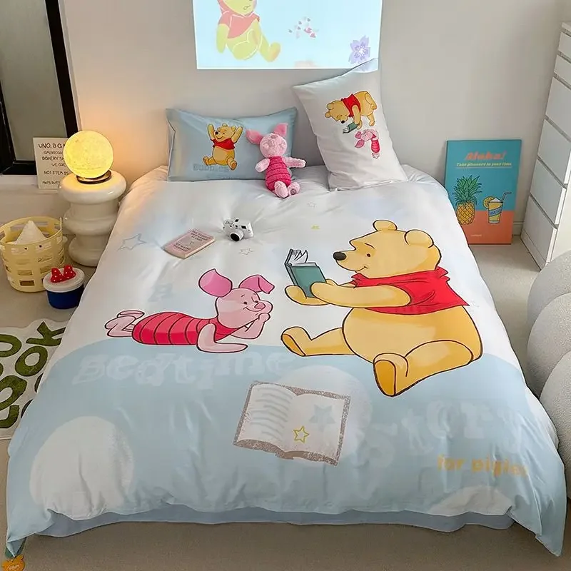 Disney Winnie the Pooh Minnie Mickey cute creative cartoon reactive printed cotton bed sheet and quilt cover four-piece set