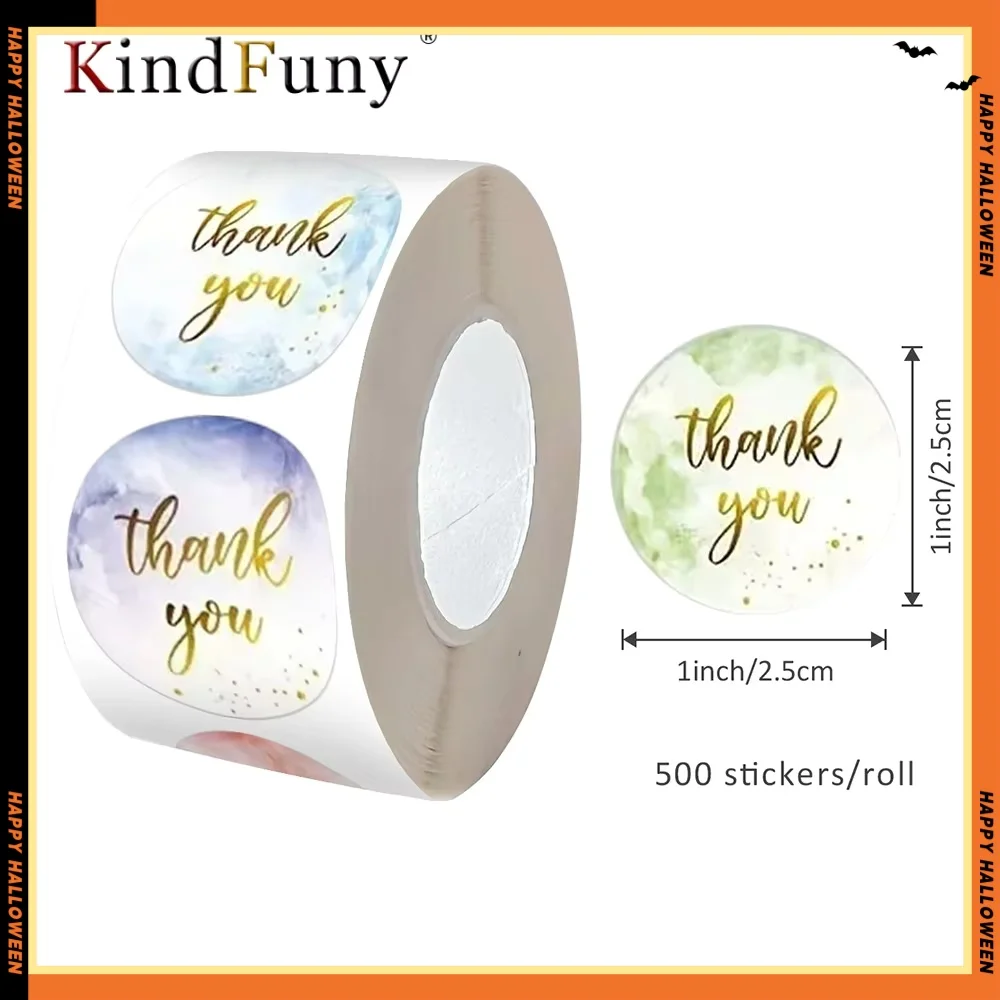 

1Roll/500pcs gradien Thank You Stickers for Gifts Wedding Birthday 1 inch Thanks Giving Party Bags Small Business Packaging