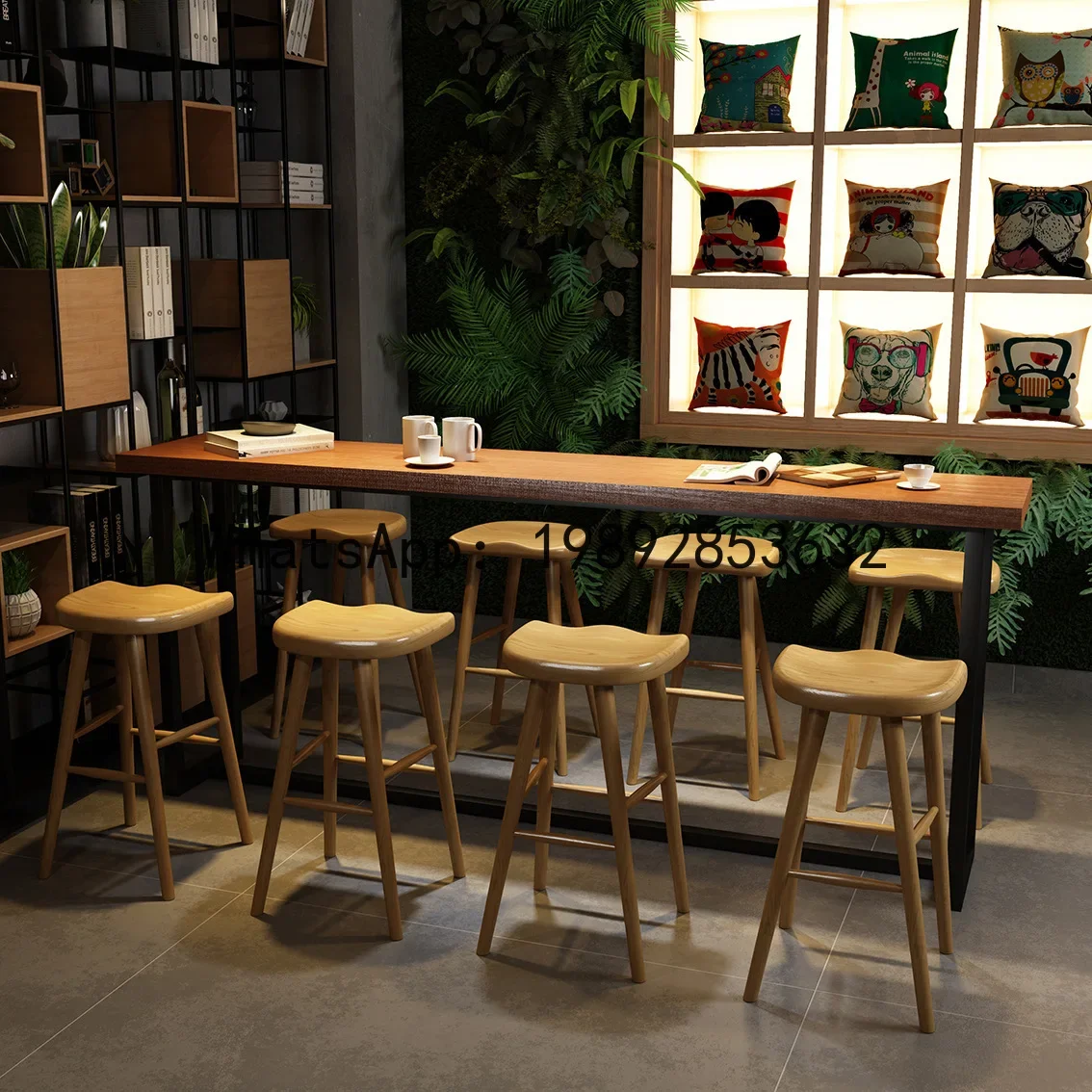 X-12 Restaurant Cafe Milk Tea Shop Solid Wood Table and Chair Set Beverage Table and Chair Set Clear Bar Bar Table and Chair