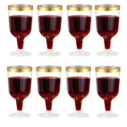 50/25pcs Plastic Wine Glass with Gold Rim-Elegant Disposable Wine Cups with Stem - Durable Party Cup Wedding Plastic Cups