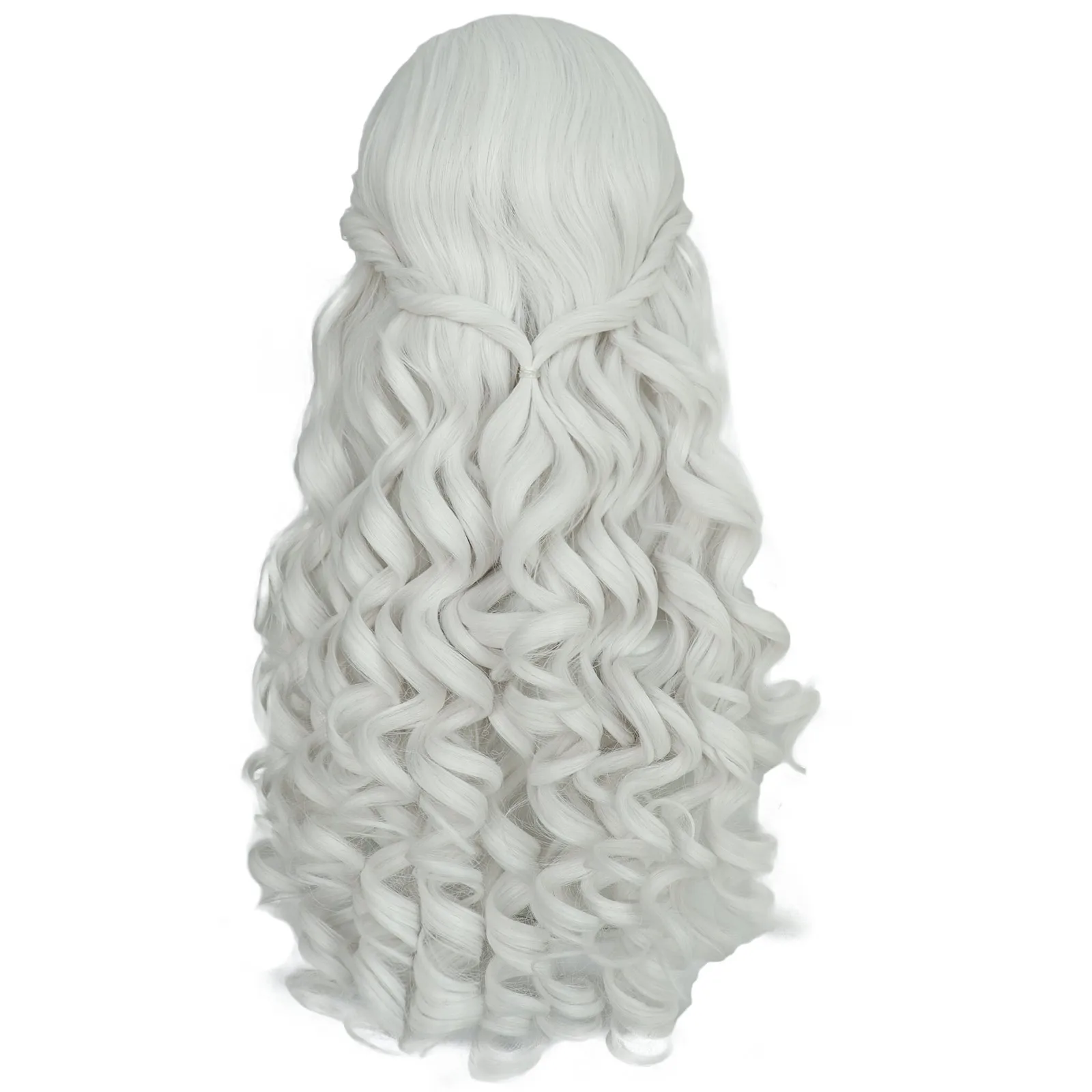 Anogol Synthetic White Queen Cosplay Wig Movie Alice in Wonderland White Wavy Long Braid Hair Machine Made for Halloween Party