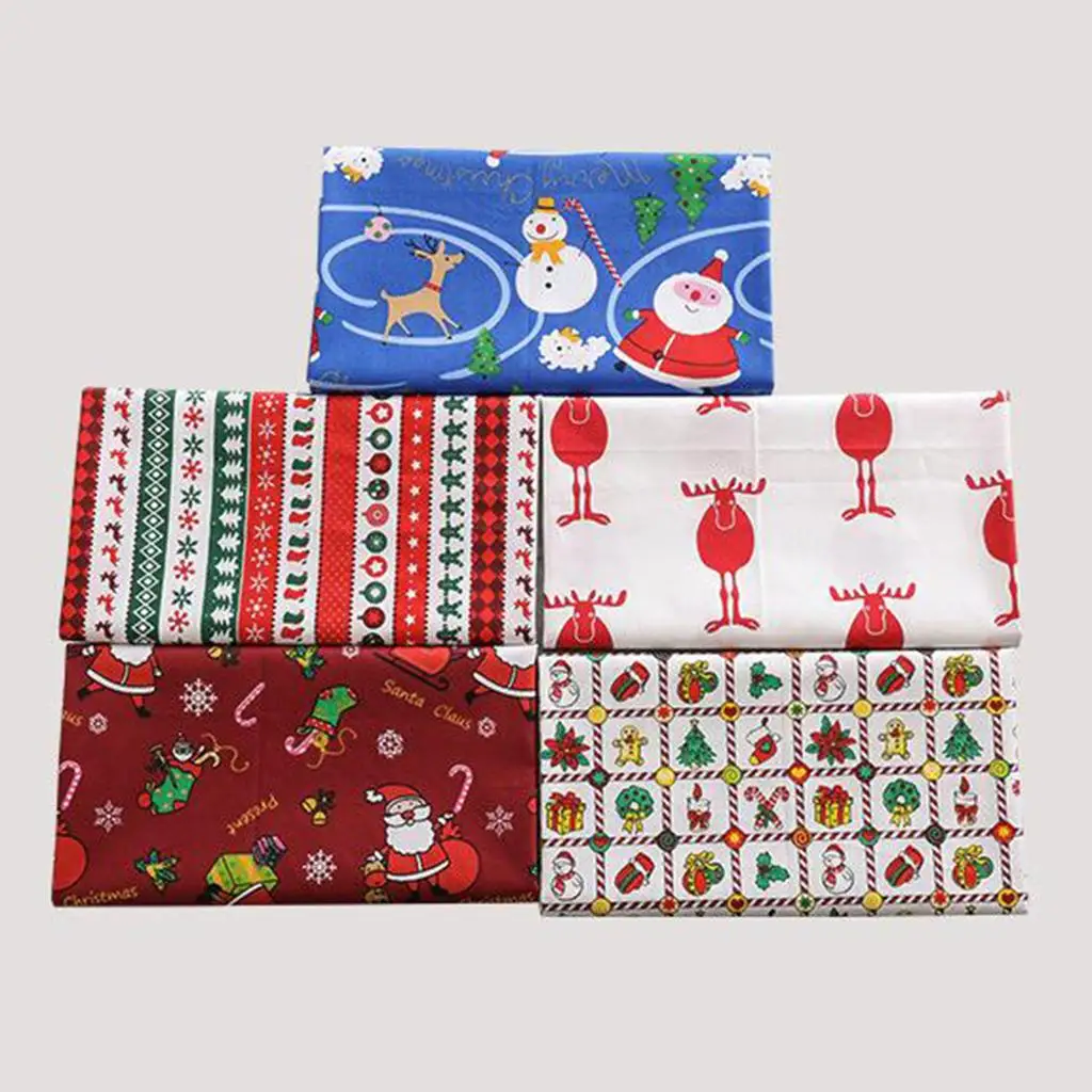 5x 100% Cotton Fabric Christmas Printed for DIY Sewing Quilting Patchwork Crafts