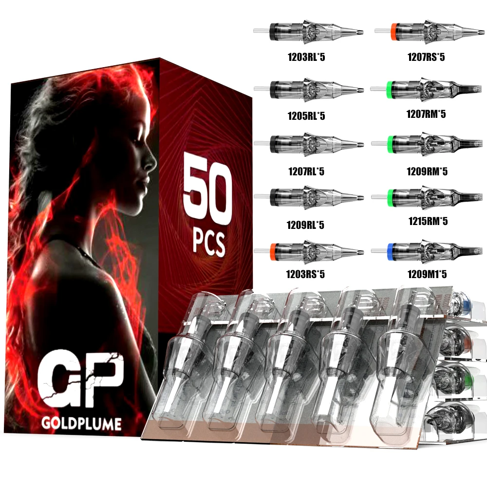 

Набор из 50 игл для татуировок, доступны различные размеры, профессиональные иглы из нержавеющей стали 316, смешанные наборы RL, RM, RS, M1, одноразовые картриджи для татуировок, необходимые принадлежности для татуировок.