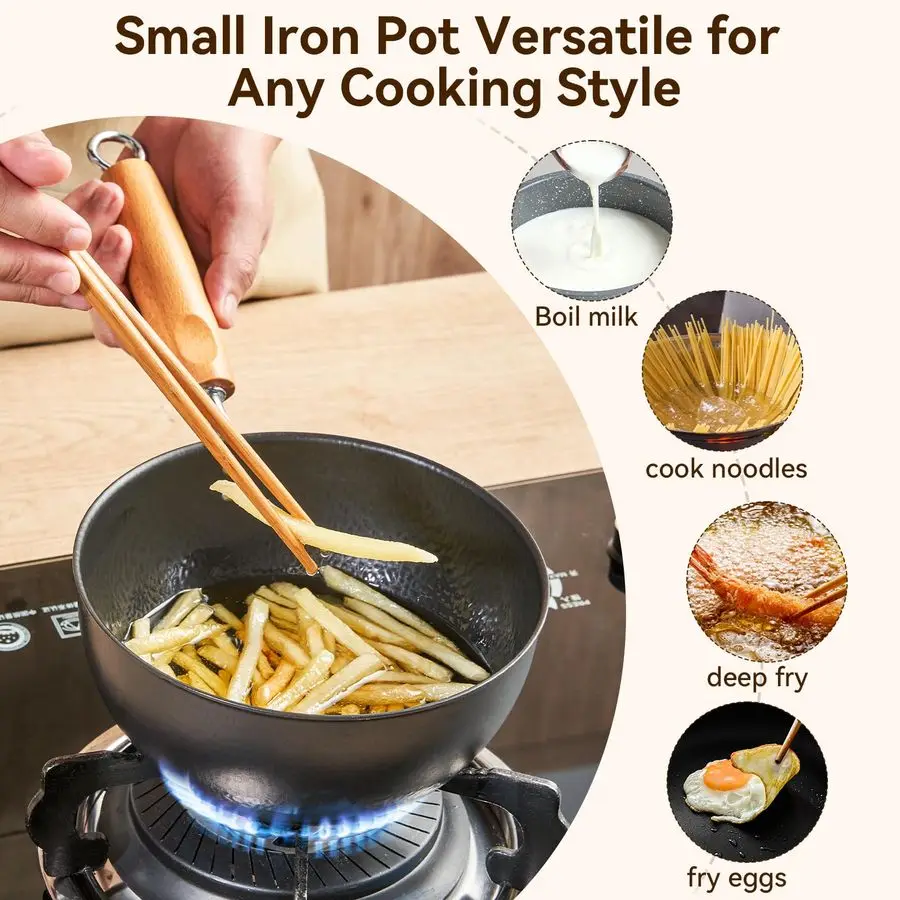 

7,1-дюймовая кованая железная кастрюля со стеклянной крышкой, съемная ручка из бука, небольшой молочный горшок для кипячения, приготовления пищи, отопления NonCo