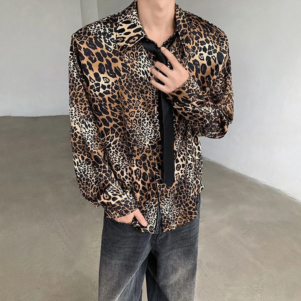 

Men's Leopard Print Long-Sleeve Shirt American Retro Fashion Trendy High-Street Sexy Loose Breathable Niche Summer New Men's Top
