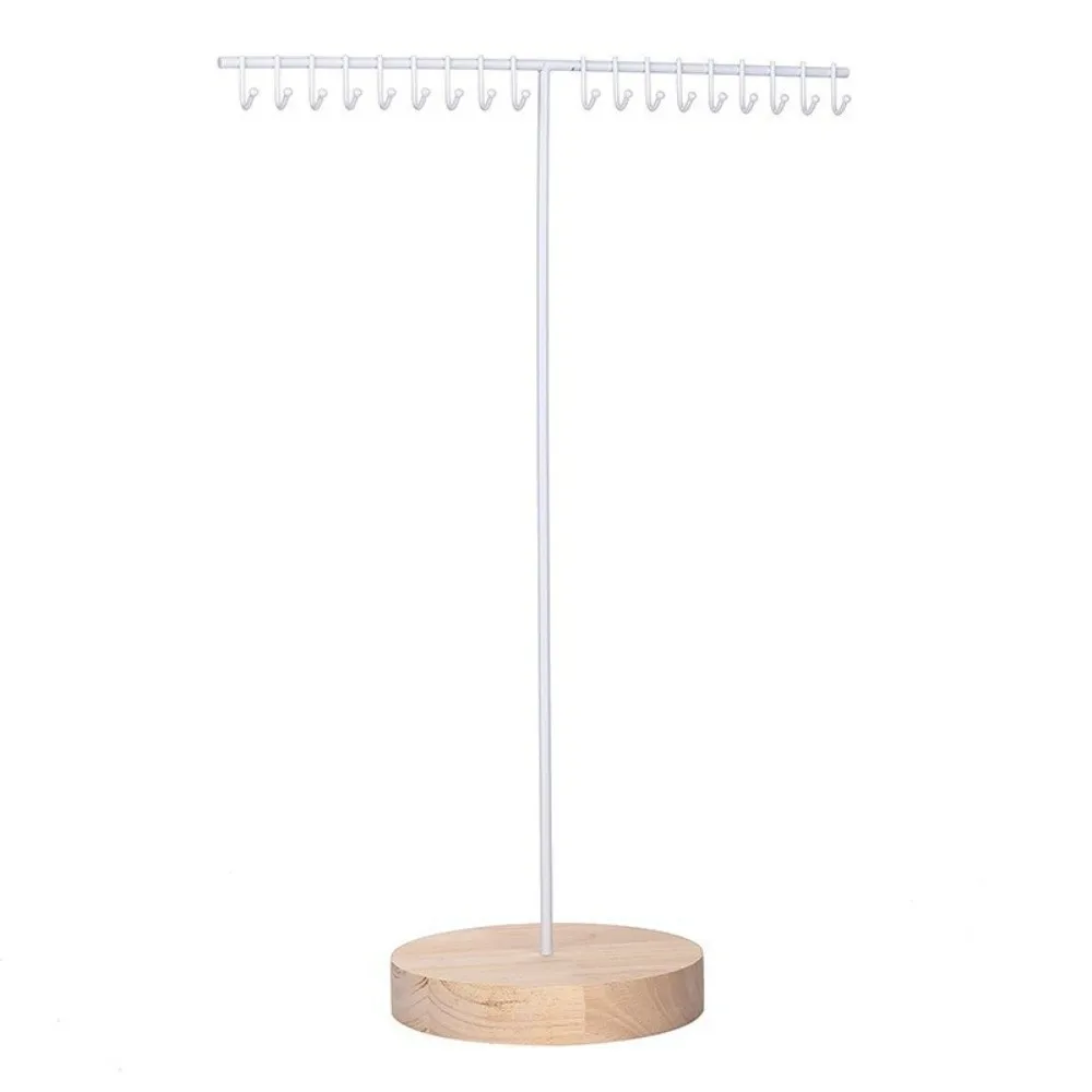 

T-shaped Necklace Storage Rack Space Saving Multipurpose Jewelry Organizers Stand with Wood Base Bracelet Holder