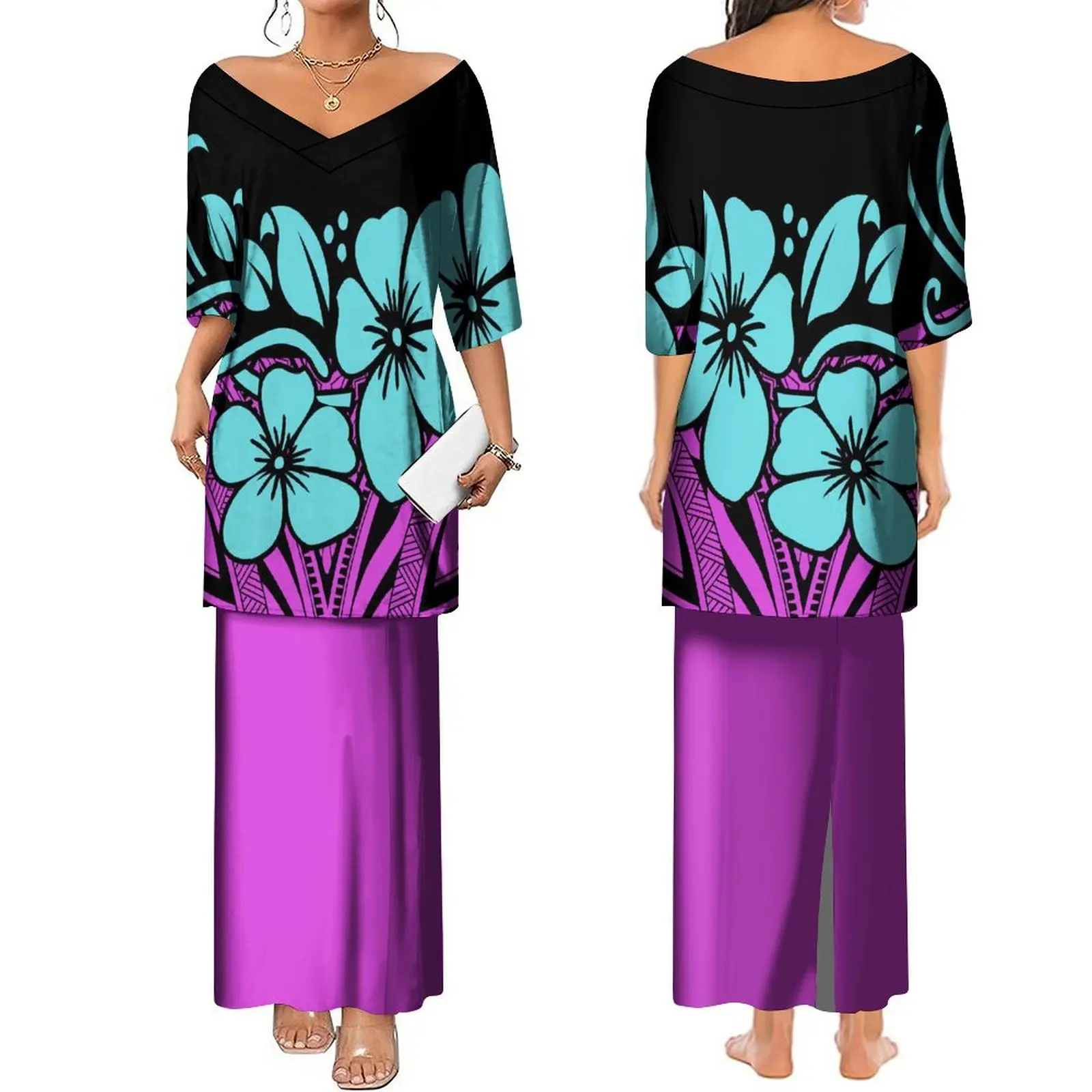 

Support Your Design Summer Women'S V-Neck Dress Women'S Puletasi Dress Polynesian Tribe Design Women'S Dress