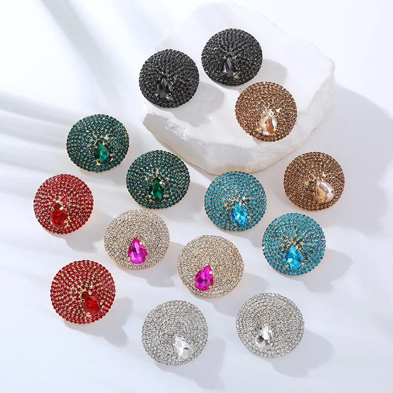 Summer hot-selling silver needle stud earrings with diamonds Gypsy super flash temperament round earrings high-end light luxury