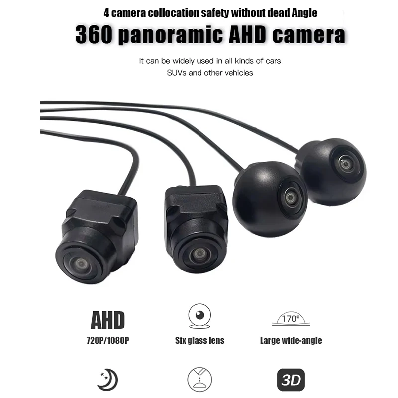 360 Panormic AHD Camera 3D Car 360 gradi Car Camera Kit caricabatterie 720P 1080P Car Rear View Camera View