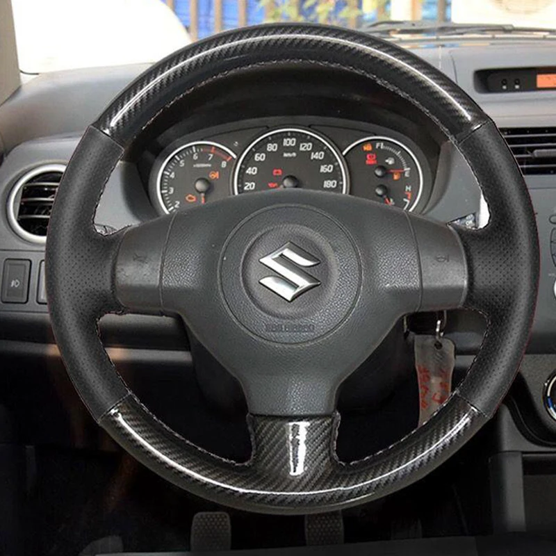 For Suzuki Swift SX4 Alto 2008-16 hand stitched Accessories Personalized Hand-stitched Non-slip Leather Car Steering Wheel Cover