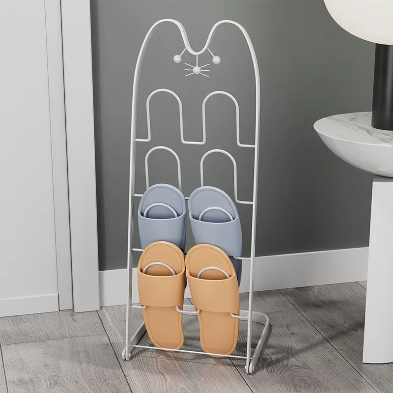 Creative Simple Iron Cat Shoe Rack Slipper Storage Holder Organizer Drainage Drying for Living Room Bathroom Space Saving Shelf