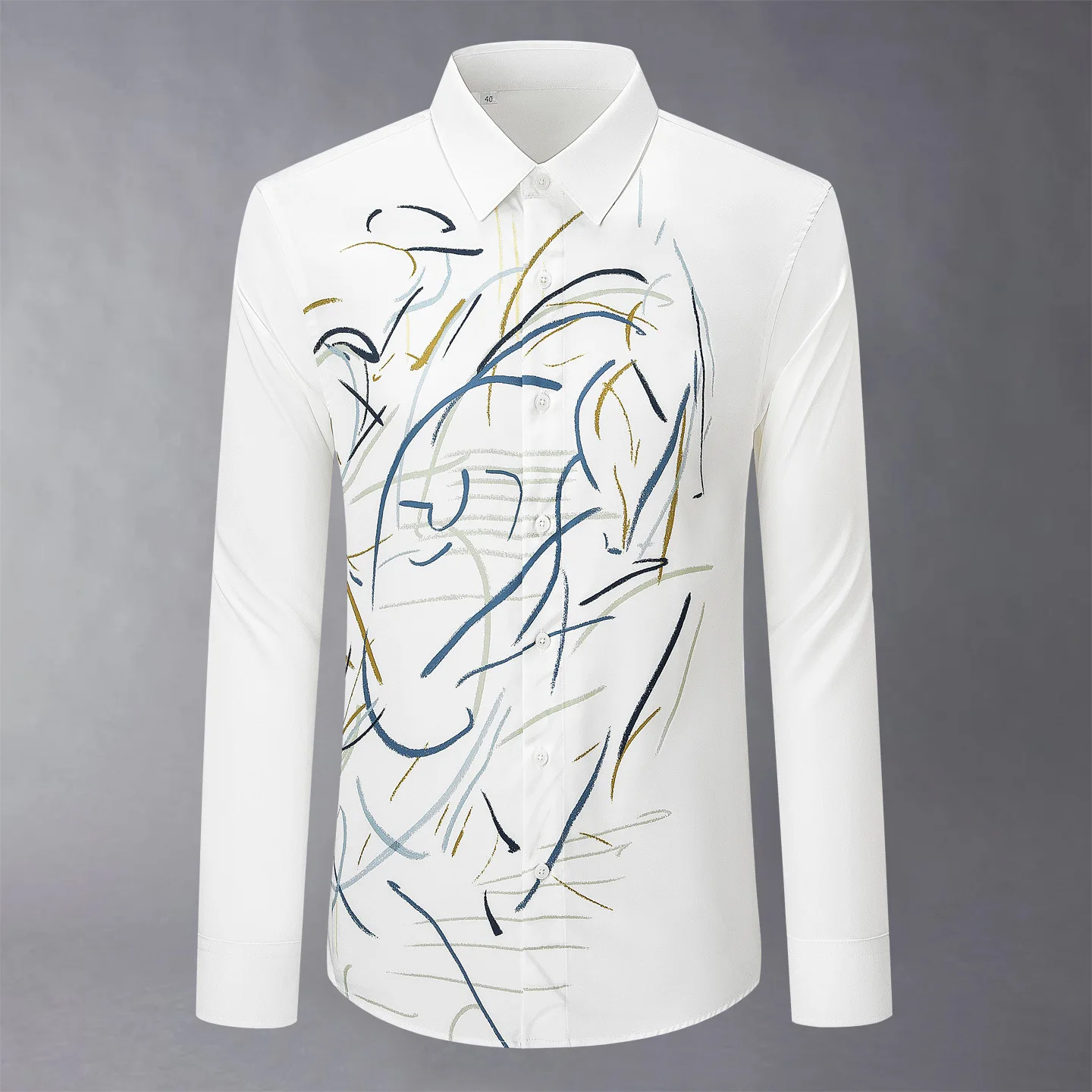 Luxury Graffiti Printed Business Casual Shirt for Men Anti Wrinkle, No Iron, Slim Long Sleeve Shirt Social Office Dress Shirts