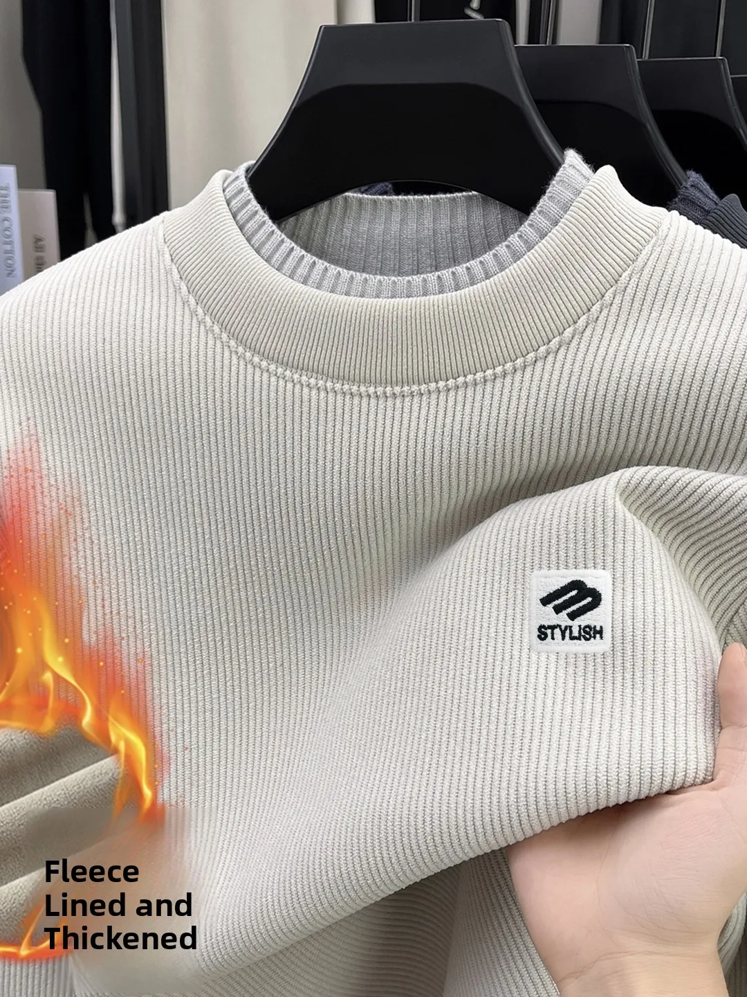 

Thiened двухслойный воротник Fce на подкладке, повседневный круглый вязаный свитер для мужчин, зимний теплый длинный свеч Base irt Inner...