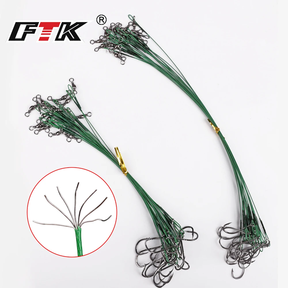 

FTK Anti Bite Steel Fishing Line Steel Wire Leader WIth Hook With Swivel 20Pcs/Lot 16cm/23cm 20-60LB Fishing Tackle Gear