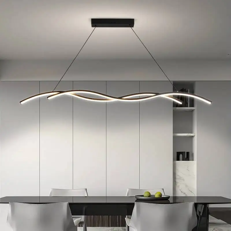 

Minimalist black and white LED dining pendant light, modern bar counter, dining table, long hanging light, indoor decorative lig