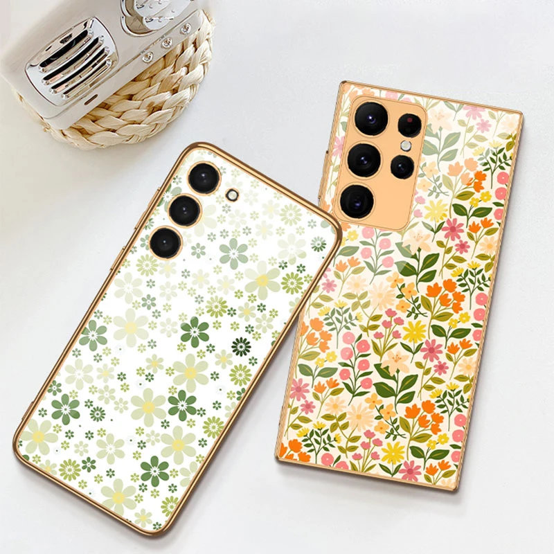Luxury Plating Tempered Glass Case For Samsung Galaxy S24 Ultra Painted Glass Anti-knock Hard Cover For Galaxy S24 Ultra Case