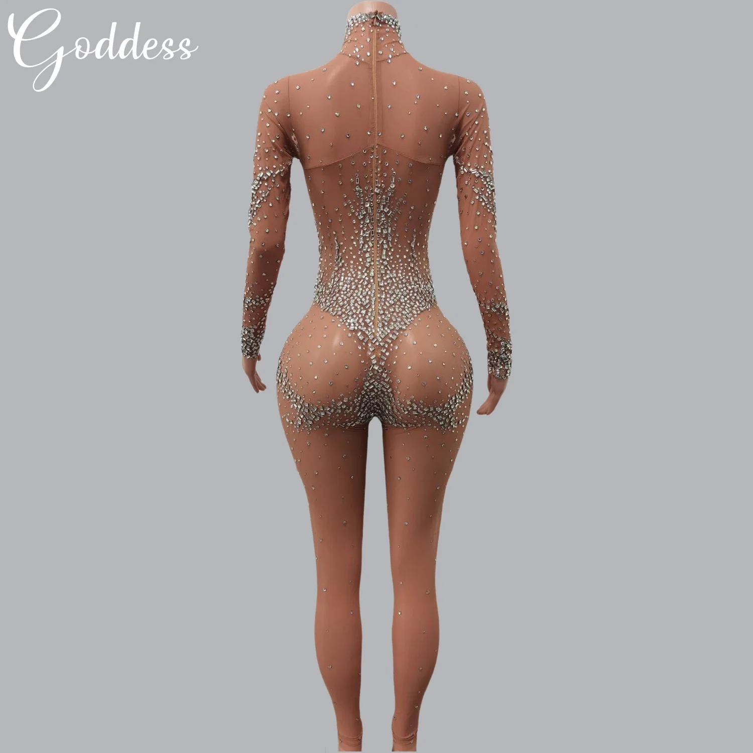 Sparkly Rhinestones Mesh Skinny Jumpsuit for Women Birthday Party Luxury Jumpsuit Stage wear Nightclub Dance Performance Wear