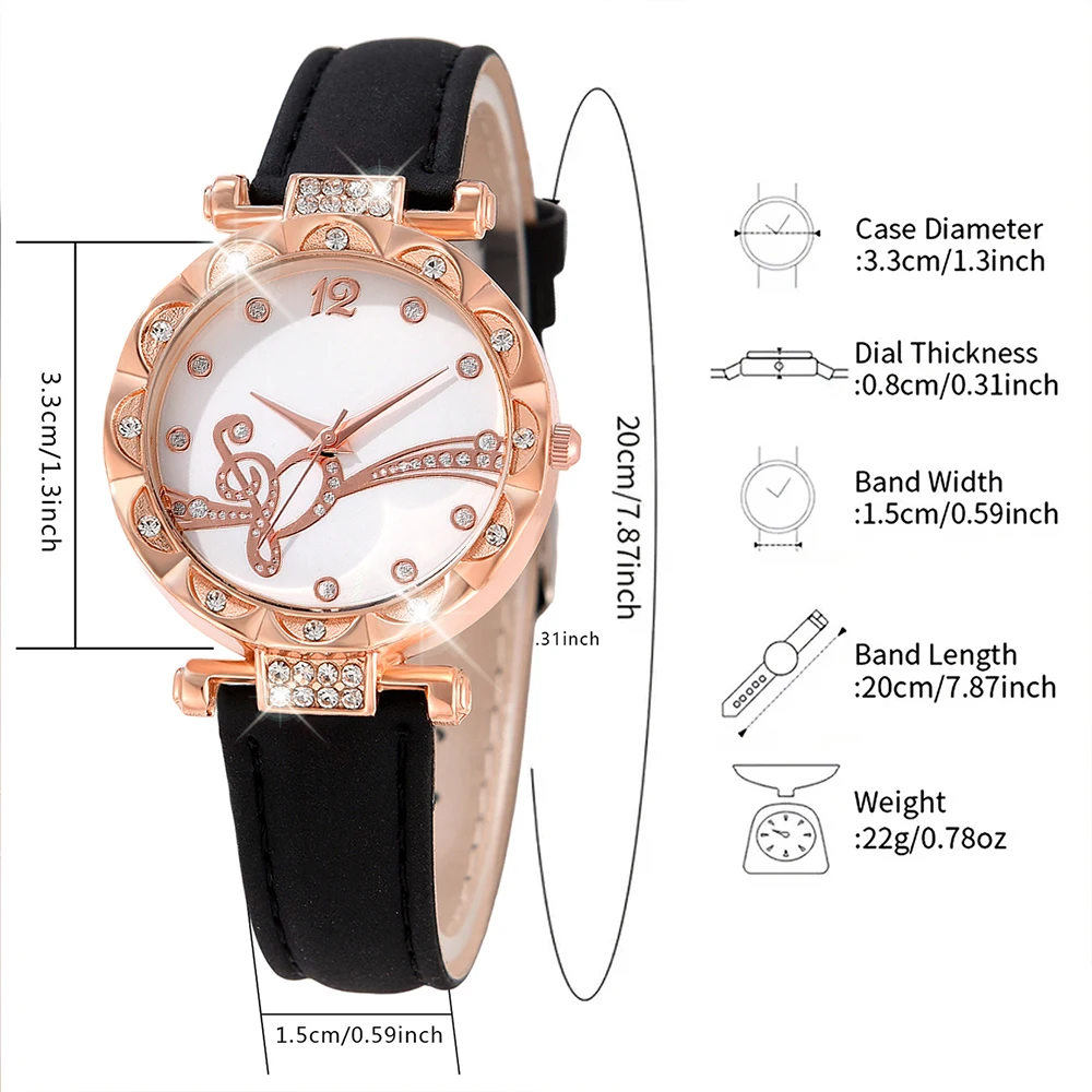 1PCS Simple Luxury Love Element Leather Strap Watch Black Casual Fashion Quartz Watch Is The Perfect Gift For Her (No Box)