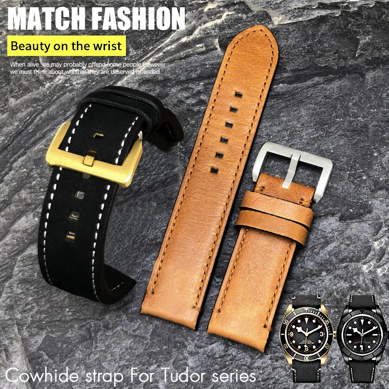 23mm 22mm Genuine Cowhide Watchband for Zenith for Tudor Black Bay Bronze Blancpain Handmade Brown Leather Watch Strap Free Tool