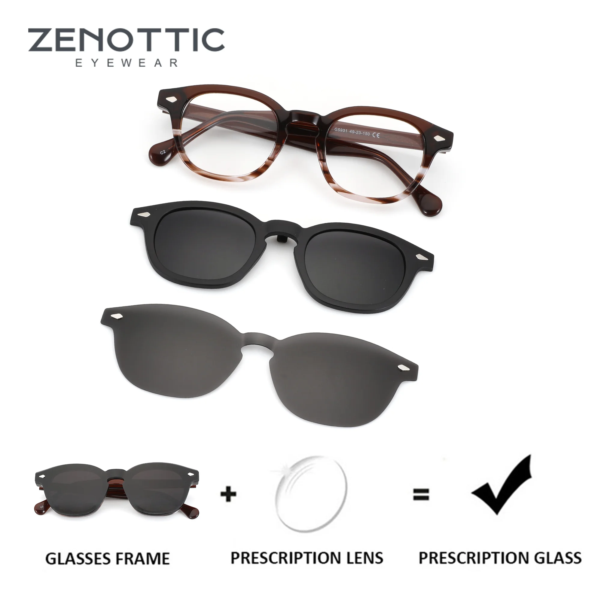 

ZENOTTIC ( L Size）Long Lasting Square Acetate Prescription Glasses for Men with Magnetic Clip System